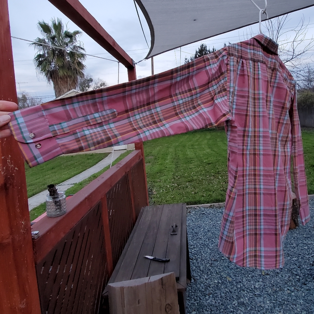 Vintage Centura Men's Long Sleeve Button Up Shirt. Large. Plaid pink, yellow, gr - Picture 3 of 7
